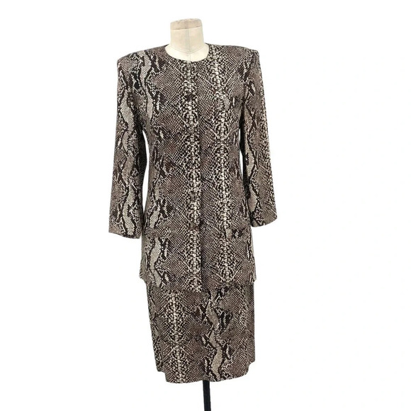 Flora Kung New York Vintage Snakeskin Printed 2-Piece Skirt Suit Set Size 4 - Picture 1 of 14